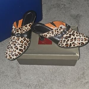Cole Haan Leopard Print Mules with Black Accents